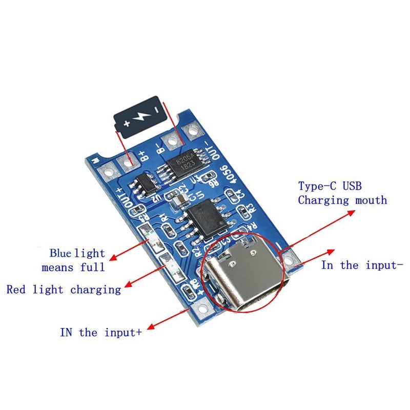 Diymore 5PCS TP4056 Type-C USB 5V 1A 18650 Lithium Battery Charger Module Charging Board with Dual Protection Functions - Image 3